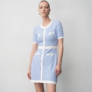 Chic Blue and White Tweed Style Coquette Dress NWT